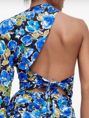 Zara One-Shoulder Floral Blouse - Blue and Green